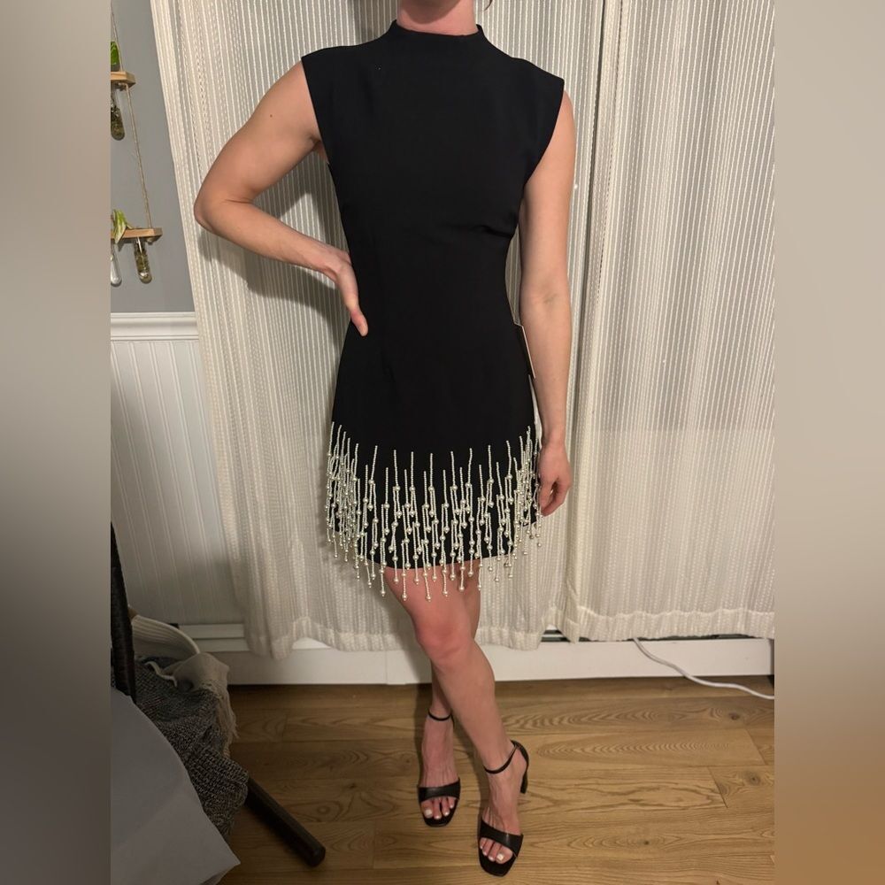 Elegant Black Mini Dress with Beaded Fringe from Odd Muse